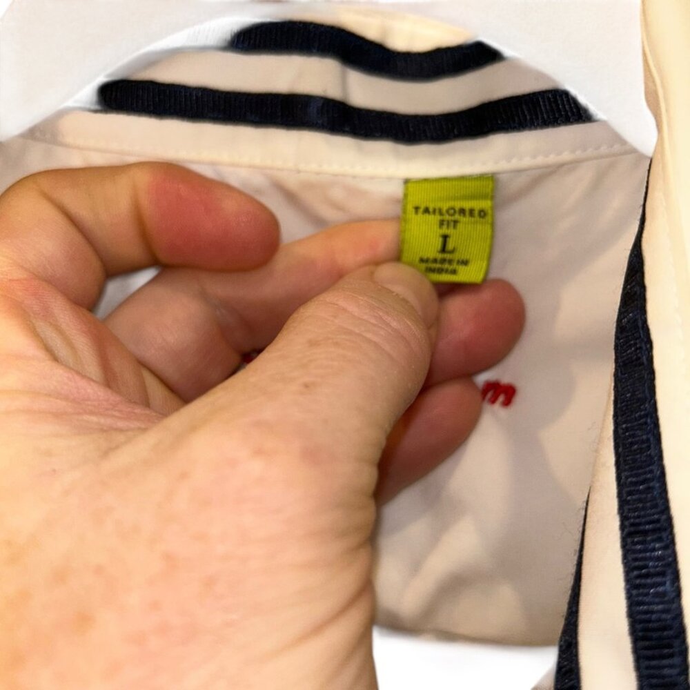 Robert Graham white black short sleeved crisp cotton button down shirt L plaid - Picture 3 of 6